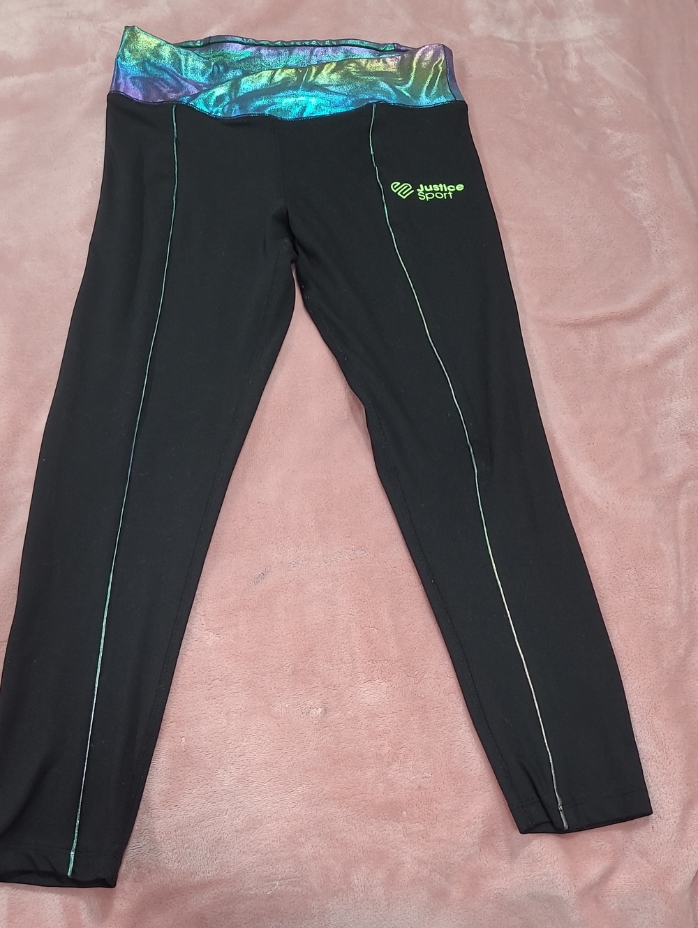 Justice Black Leggings with Iridescent Waistband